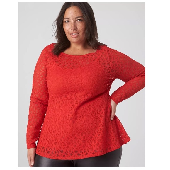 NWOT LANE BRYANT Classic Boatneck Peplum Sheer Lace Top - Picture 2 of 8